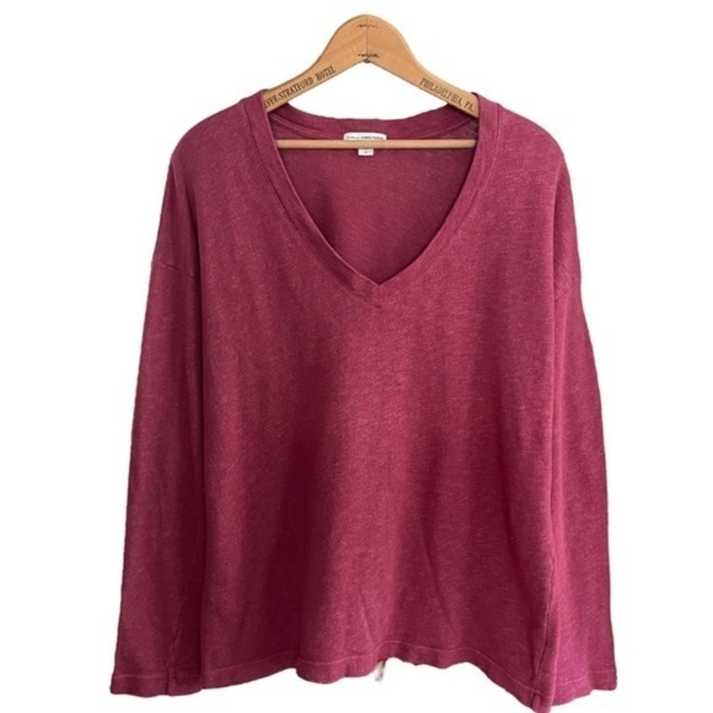 James Perse Raspberry Pink Red Long Sleeve V-neck Top